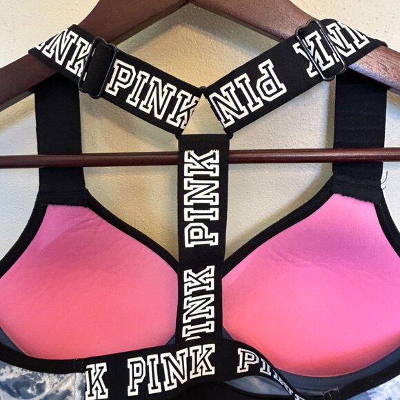 Victoria's Secret Pink Ultimate T-Back Push-Up Sports Bra Black Blue Size XS - Picture 6 of 15